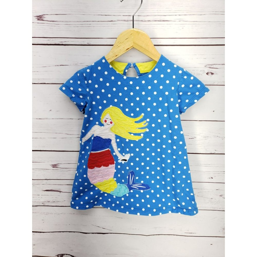 Boutique Blue White polka‎ dot Mermaid Yellow hair multi colored C Small shirt
